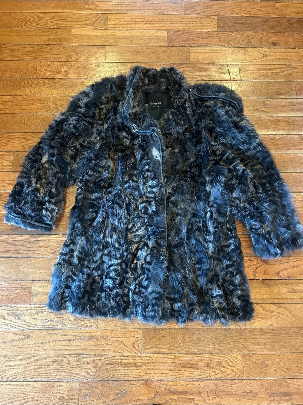 80s Authentic Fur Coat Spotted Gray Black Mink Style Megaris New York NYC Large